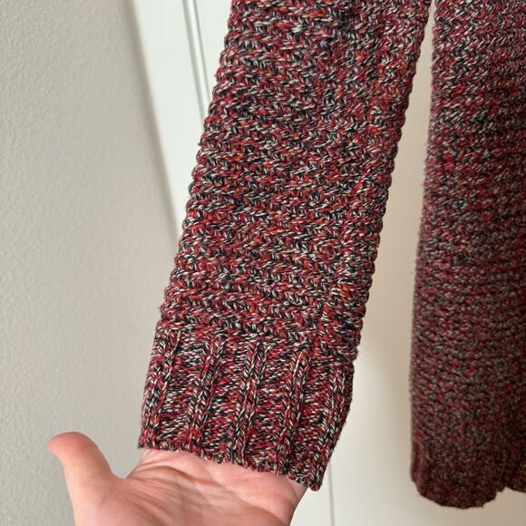 Roots Canada Long Cardigan Women Sz S Burgundy Chunky Knit Open Front Wool Blend - Picture 5 of 12